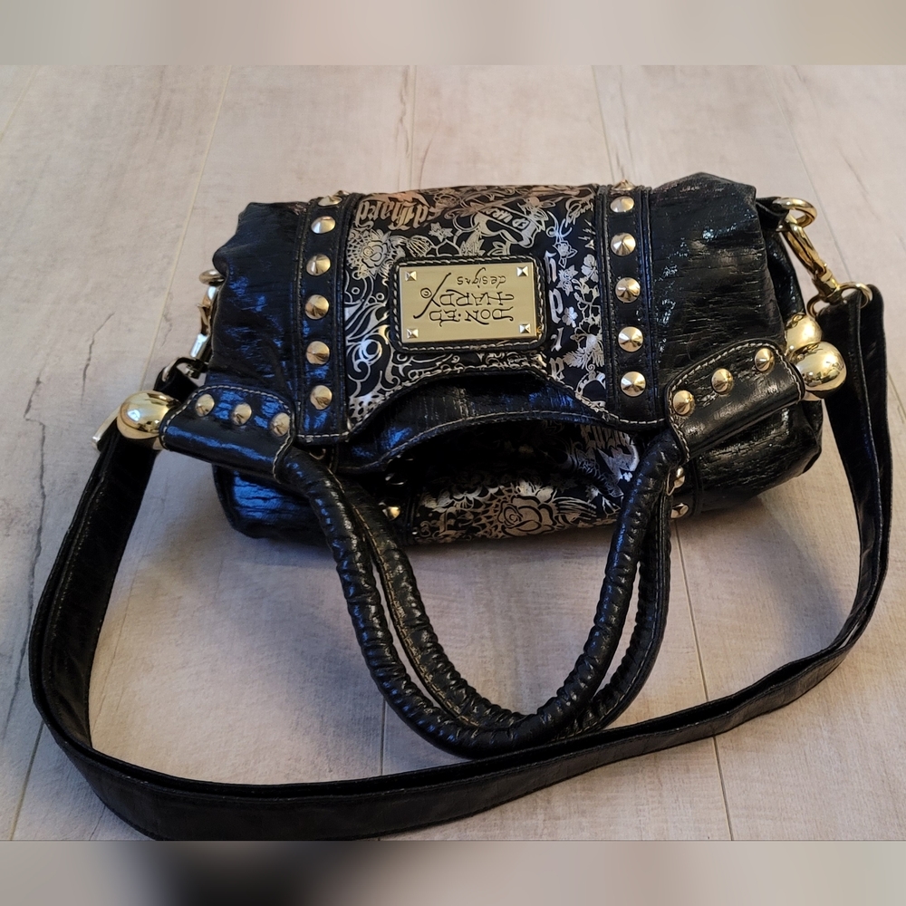 SALE Vintage Ed Hardy Mini Hobo Cross body  Purse 😍 Black with Gold Hardware! - Picture 4 of 15